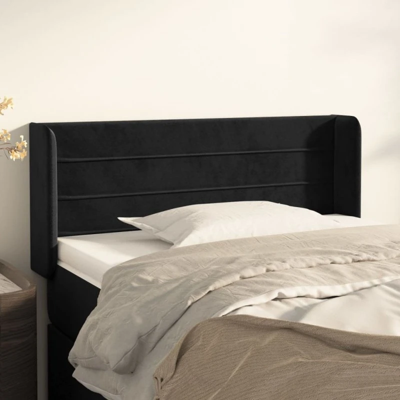 vidaXL Sengegavl med Kanter 93x16x78/88 cm Fløjl Sort