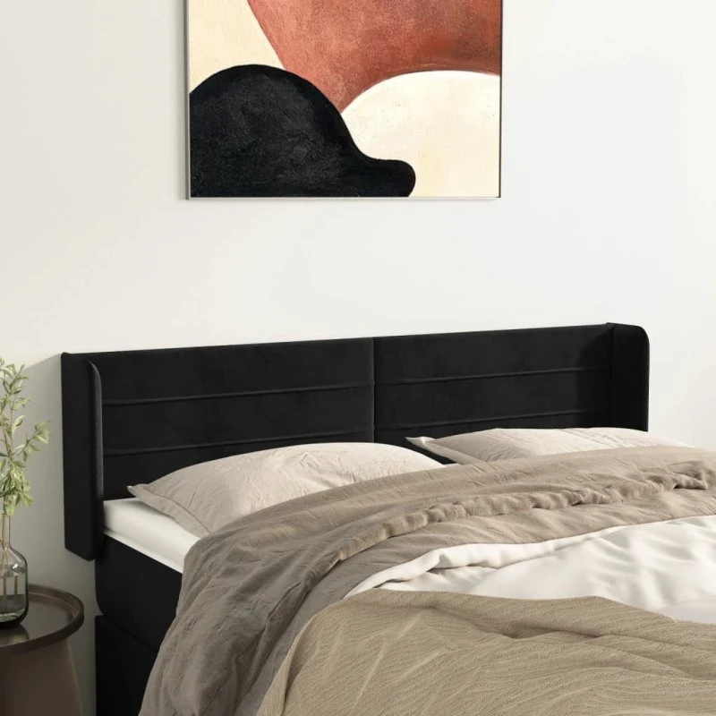 vidaXL Sengegavl med Kanter 147x16x78/88 cm, Sort, Fløjl