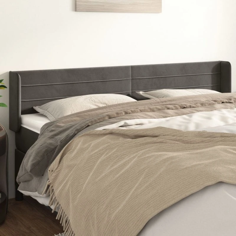vidaXL Sengegavl med Kanter 163x16x78/88 cm Mørkegrå