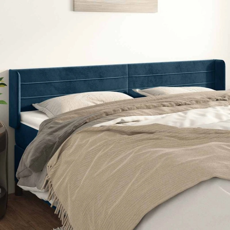 vidaXL Sengegavl med Kanter 163x16x78/88 cm, Mørkeblå Fløjl