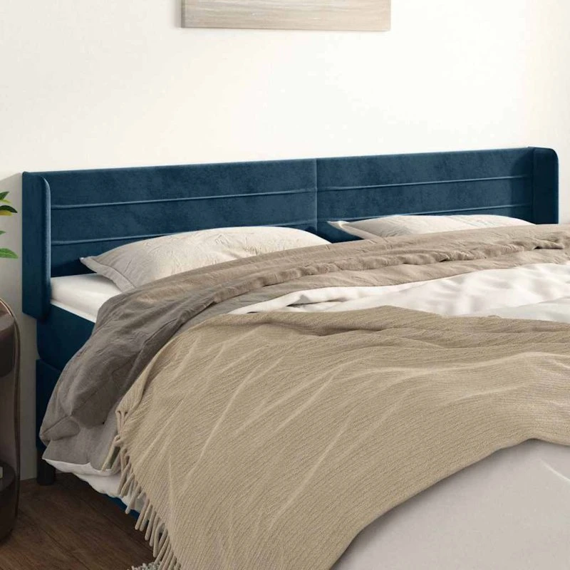 vidaXL Sengegavl med Kanter 183x16x78/88 cm, Mørkeblå Fløjl