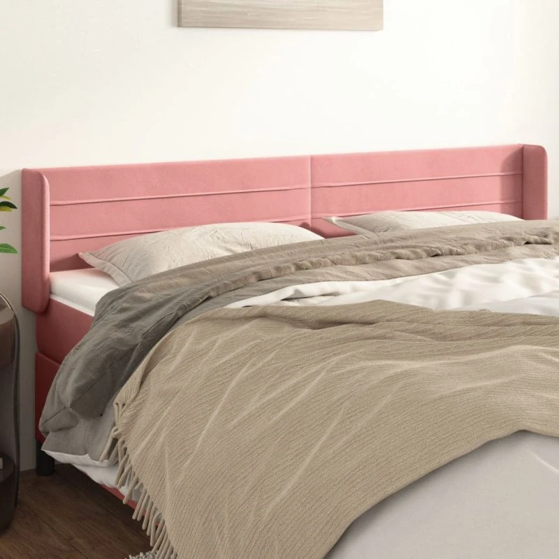 vidaXL Sengegavl med Kanter 183x16x78/88 cm Lyserød Fløjl
