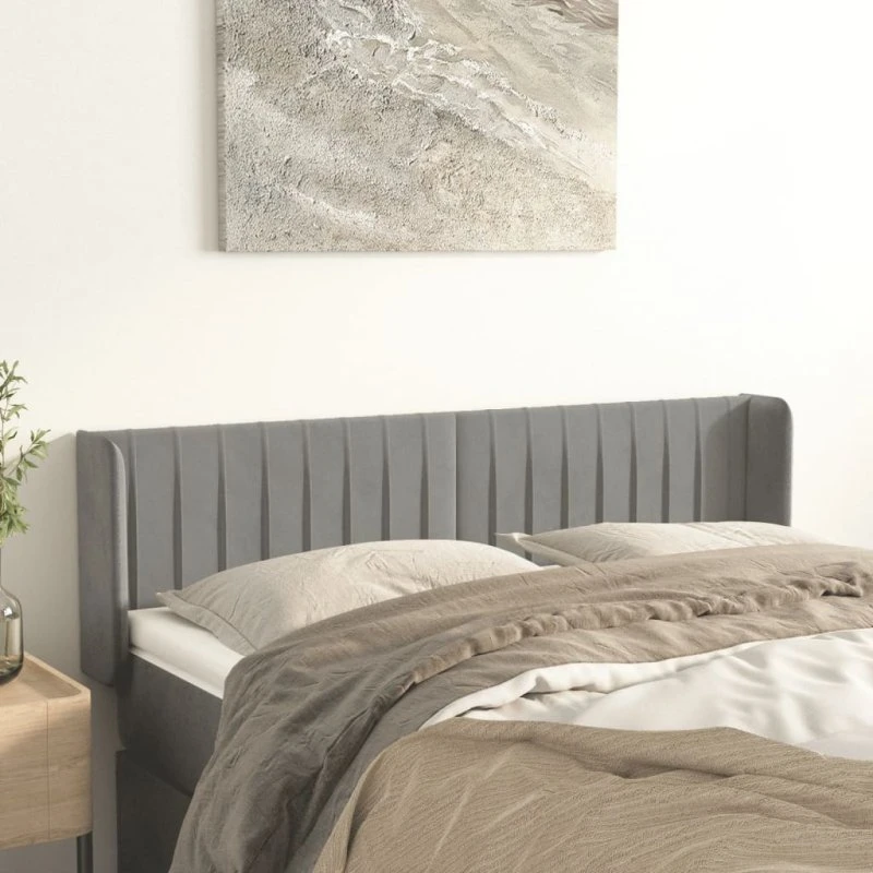 vidaXL Sengegavl med Kanter 147x16x78/88 cm Lysegrå Fløjl