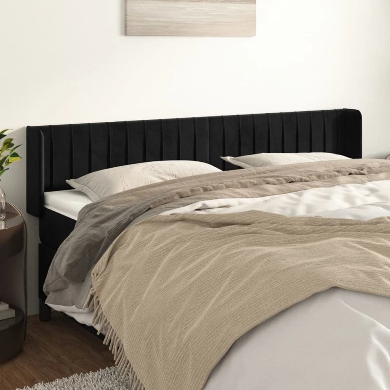 vidaXL Sengegavl med Kanter 163x16x78/88 cm, Fløjl, Sort