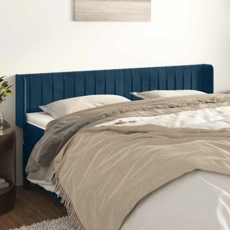 vidaXL Sengegavl med Kanter 183x16x78/88 cm, Mørkeblå Fløjl