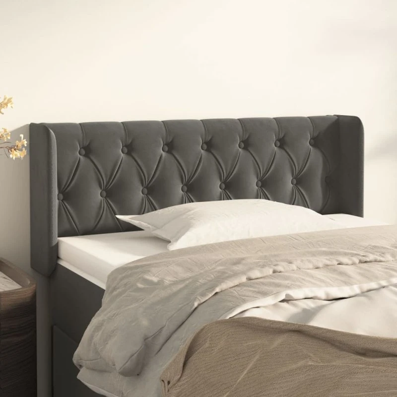 vidaXL Sengegavl med Kanter 93x16x78/88 cm, Mørkegrå Fløjl