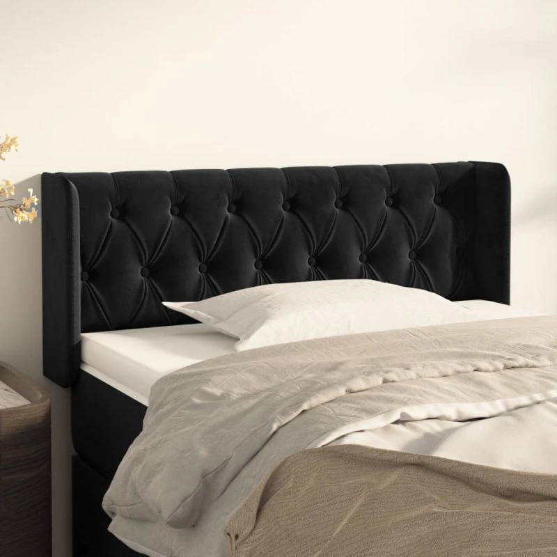vidaXL Sengegavl med Kanter 103x16x78/88 cm, Sort, Fløjl