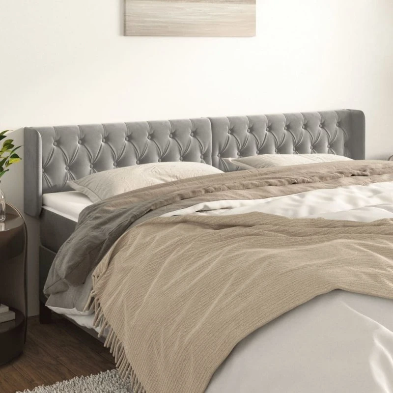 vidaXL Sengegavl med Kanter 183x16x78/88 cm Lysegrå