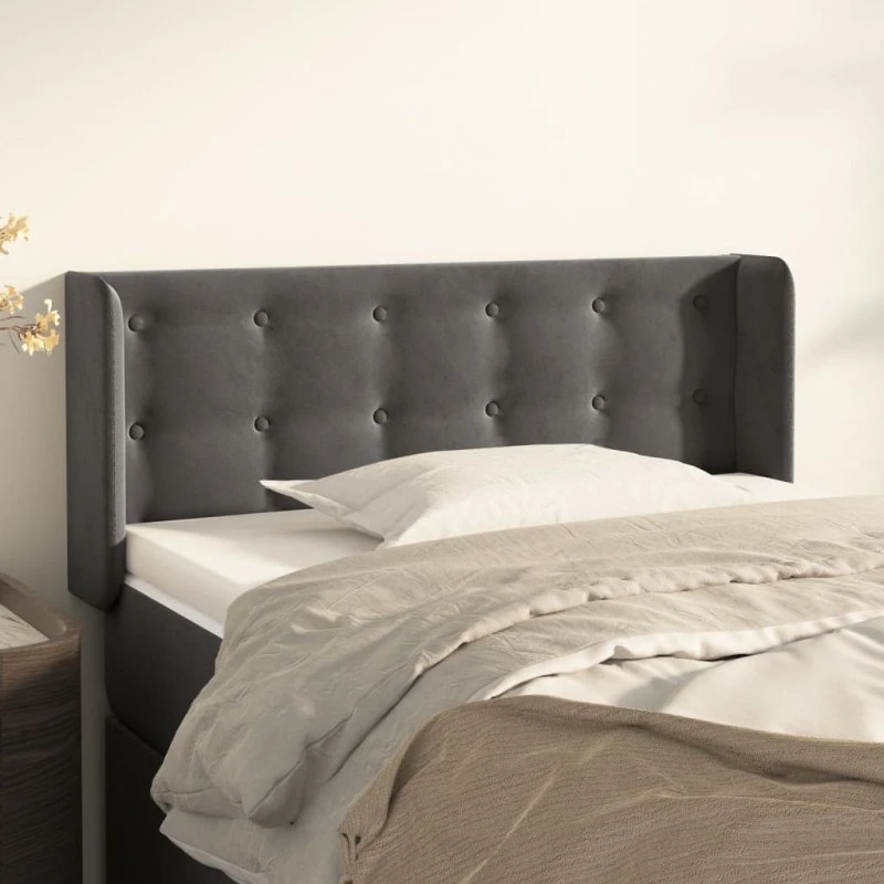 vidaXL Sengegavl med Kanter 83x16x78/88 cm Mørkegrå Fløjl