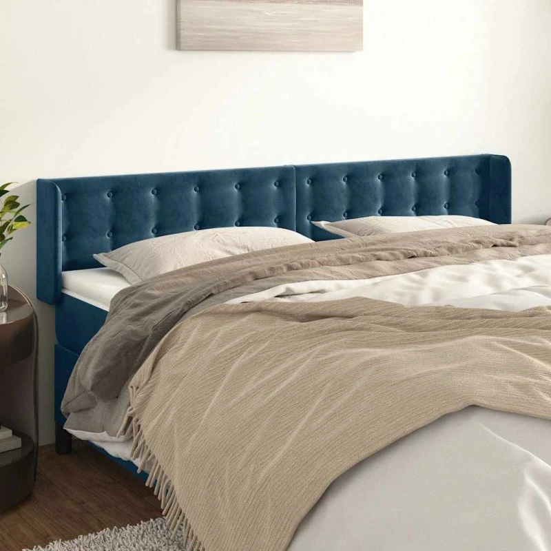 vidaXL Sengegavl med Kanter 203x16x78/88 cm Mørkeblå