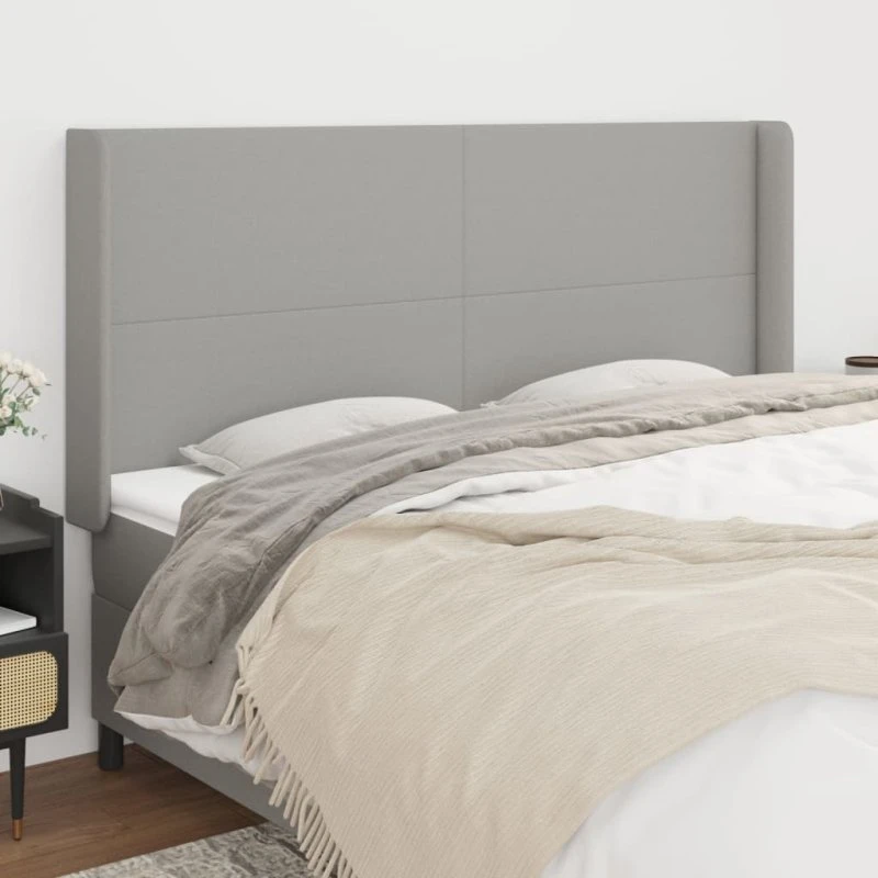 vidaXL Sengegavl med Kanter 163x16x118/128 cm Lysegrå