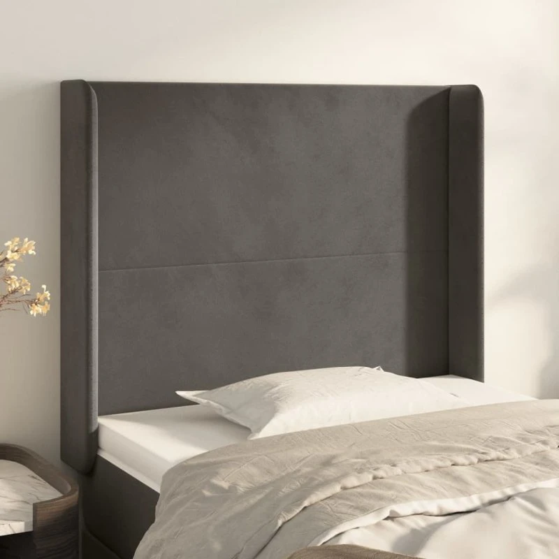 vidaXL Sengegavl med Kanter 93x16x118/128 cm, Mørkegrå Fløjl