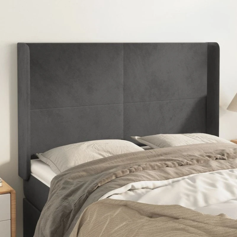 vidaXL Sengegavl med Kanter 147x16x118/128 cm Mørkegrå