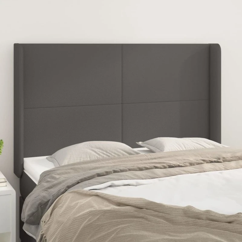 vidaXL Sengegavl med Kanter 147x16x118/128 cm Grå Kunstlæder