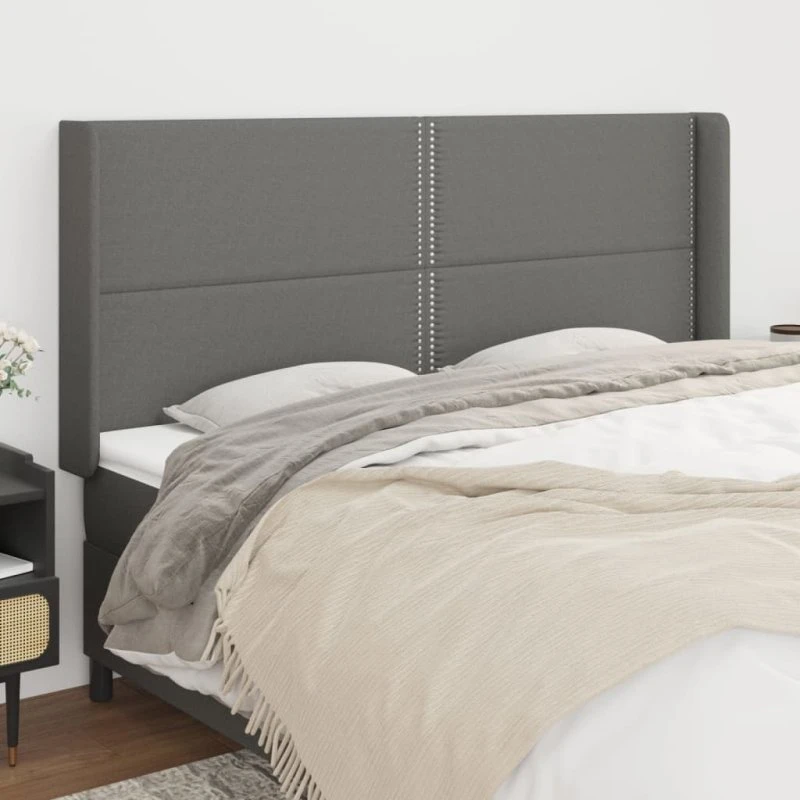 vidaXL Sengegavl med Kanter 203x16x118/128 cm, Mørkegrå