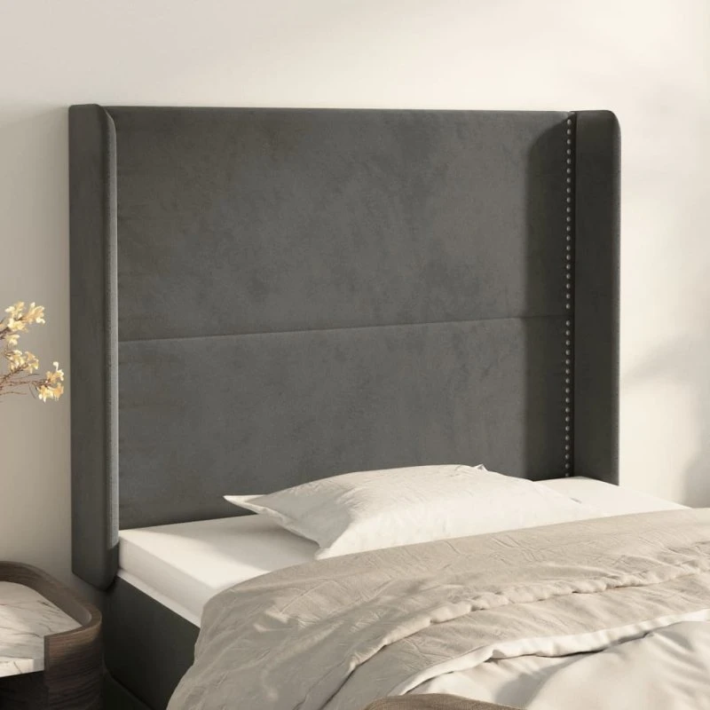 vidaXL Sengegavl med Kanter 83x16x118/128 cm Fløjl Mørkegrå