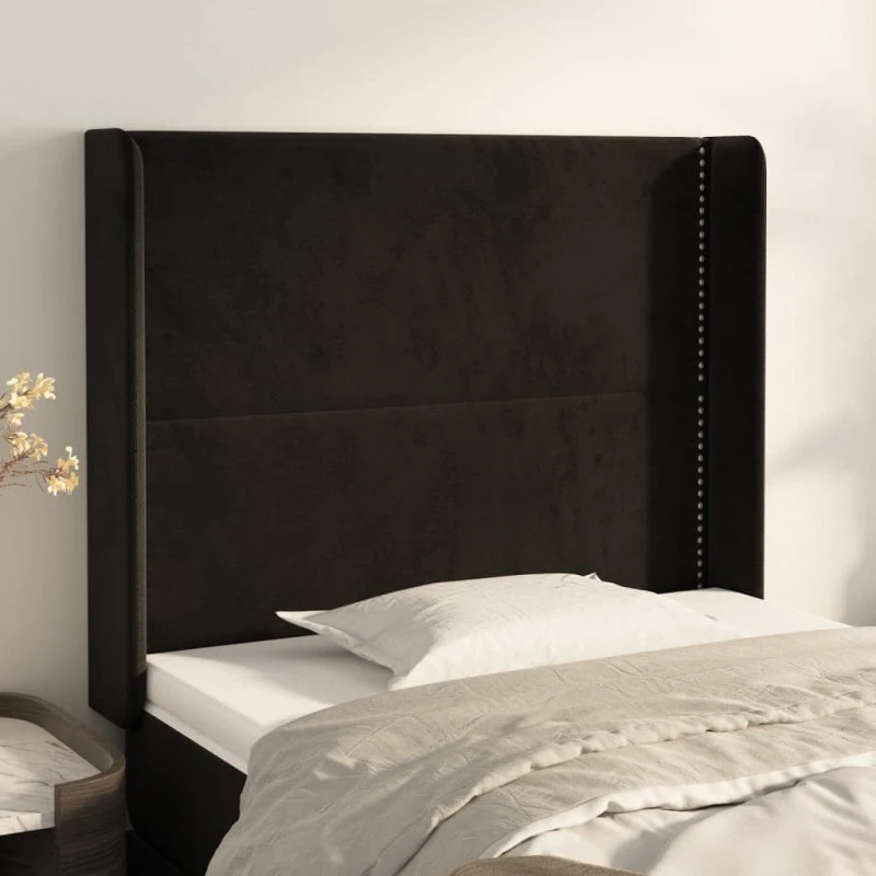 vidaXL Sengegavl med Kanter 93x16x118/128 cm, Sort, Fløjl