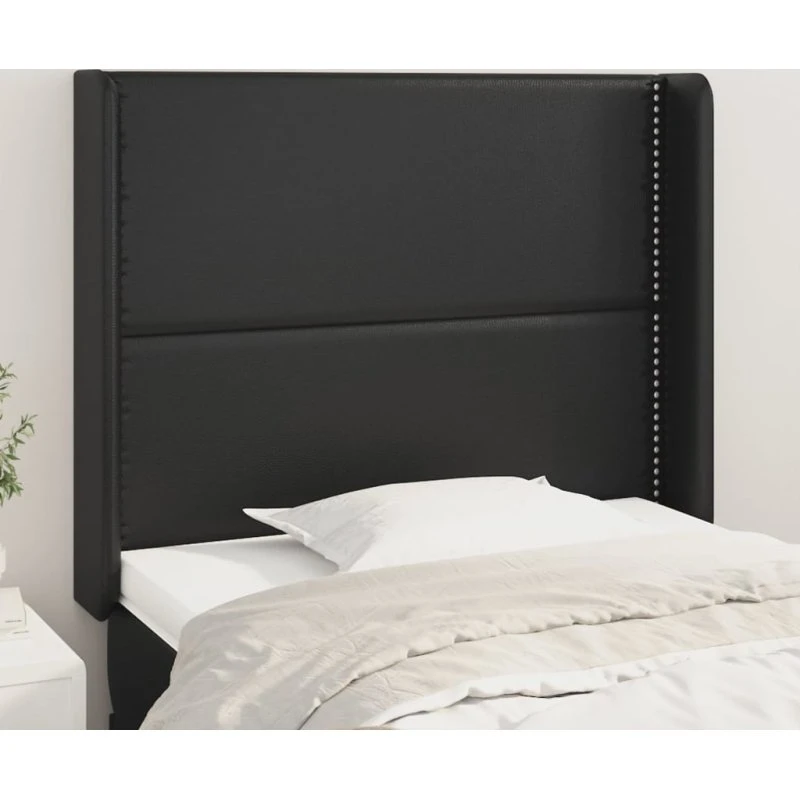 vidaXL Sengegavl med Kanter 103x16x118/128 cm Sort Kunstlæder