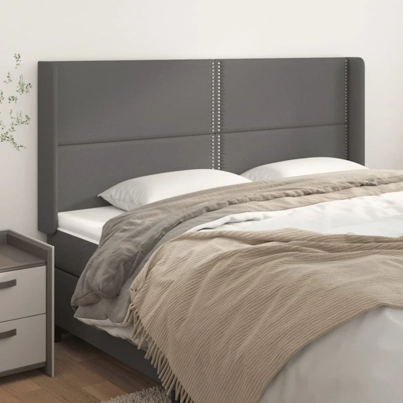 vidaXL Sengegavl med Kanter 203x16x118/128 cm Grå Kunstlæder