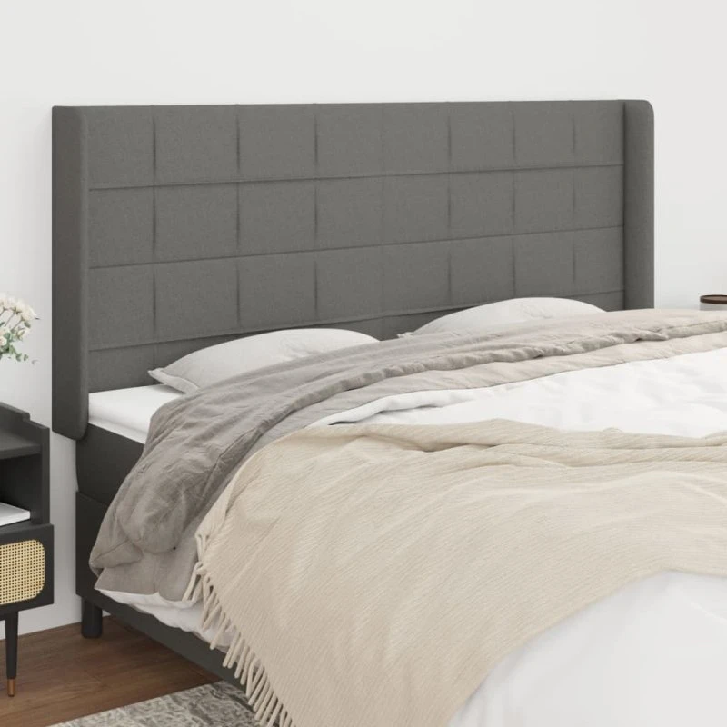 vidaXL Sengegavl med Kanter 183x16x118/128 cm Mørkegrå