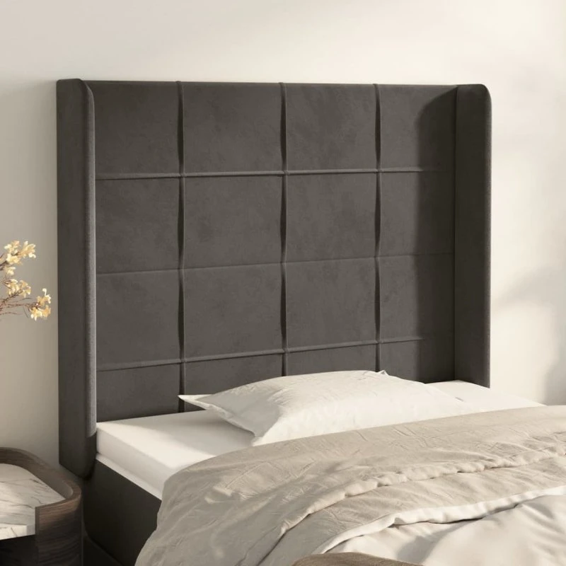 vidaXL Sengegavl med Kanter 83x16x118/128 cm, Mørkegrå