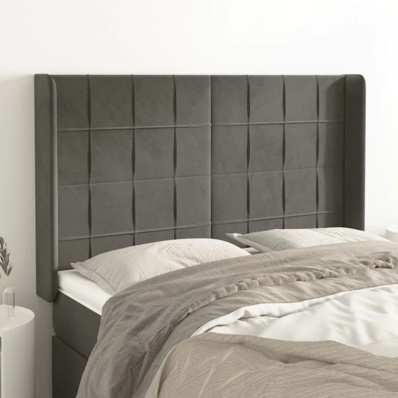 vidaXL Sengegavl med Kanter 147x16x118/128 cm Mørkegrå