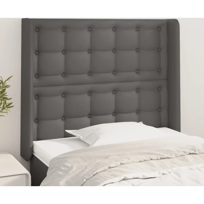 vidaXL Sengegavl med Kanter 103x16x118/128 cm Grå Kunstlæder
