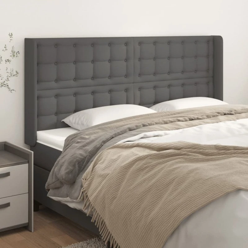 vidaXL Sengegavl med Kanter 163x16x118/128 cm Grå Kunstlæder