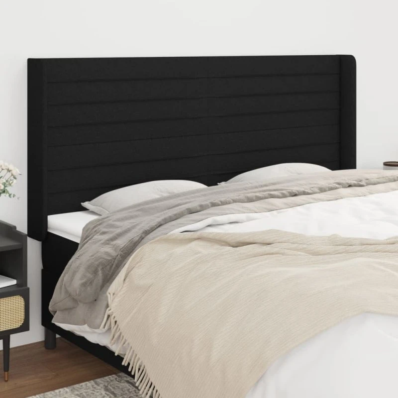 vidaXL Sengegavl med Kanter 203x16x118/128 cm, Sort