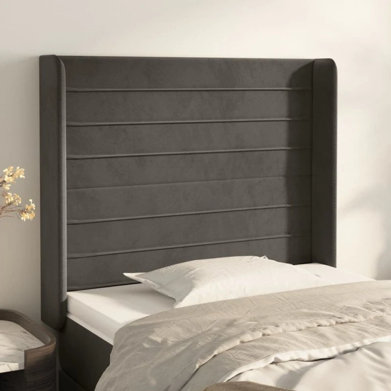 vidaXL Sengegavl med Kanter 103x16x118/128 cm, Fløjl, Mørkegrå