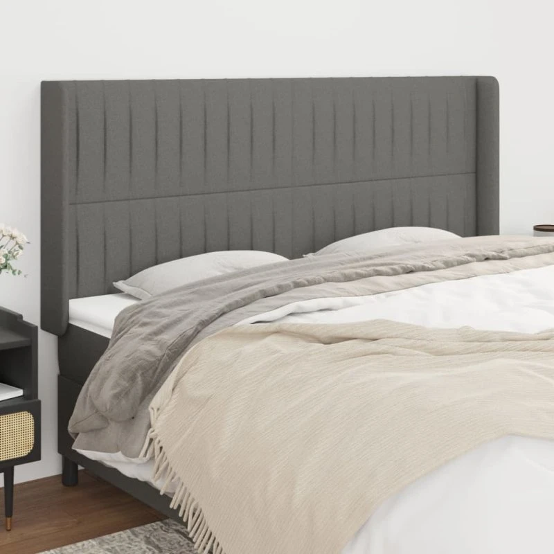 vidaXL Sengegavl med Kanter 163x16x118/128 cm, Mørkegrå