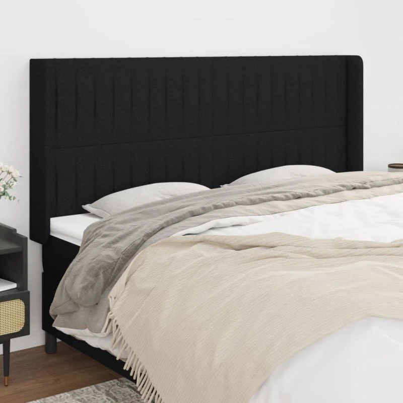 vidaXL Sengegavl med Kanter 163x16x118/128 cm, Sort