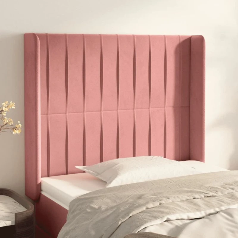 vidaXL Sengegavl med Kanter 103x16x118/128 cm Lyserød Fløjl