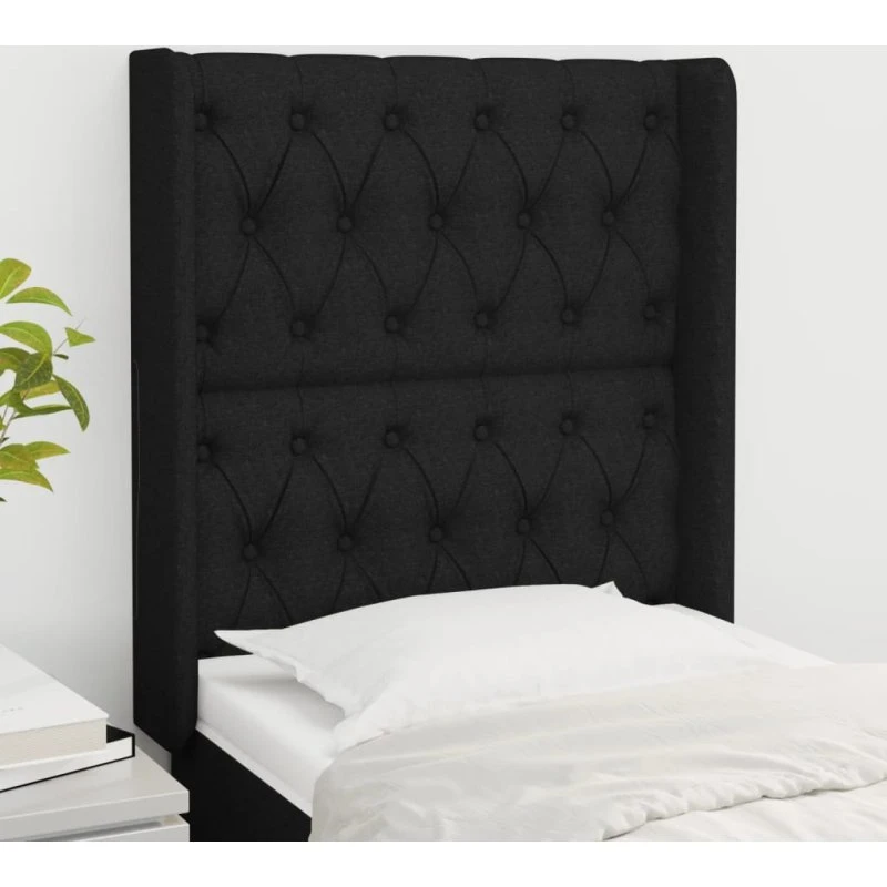 vidaXL Sengegavl med Kanter 83x16x118/128 cm Sort