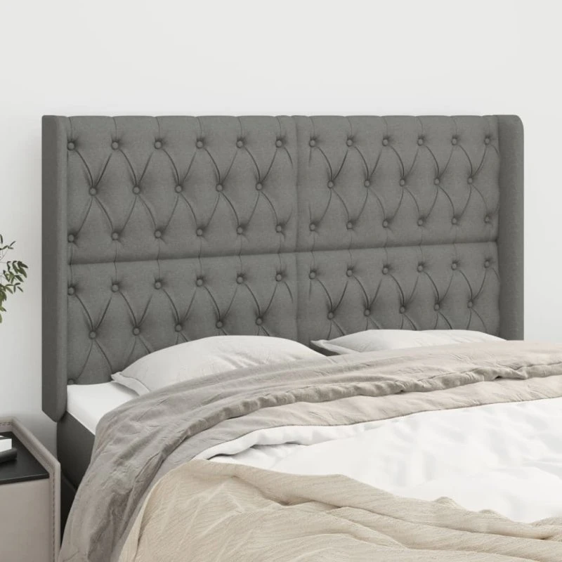 vidaXL Sengegavl med Kanter 163x16x118/128 cm, Mørkegrå