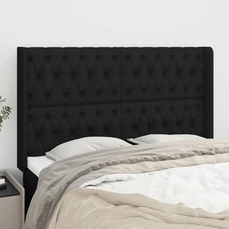 vidaXL Sengegavl med Kanter 163x16x118/128 cm Sort