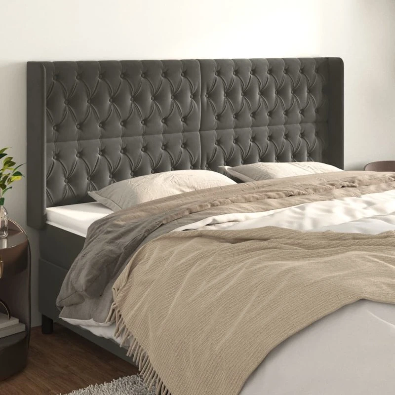 vidaXL Sengegavl med Kanter 203x16x118/128 cm, Mørkegrå