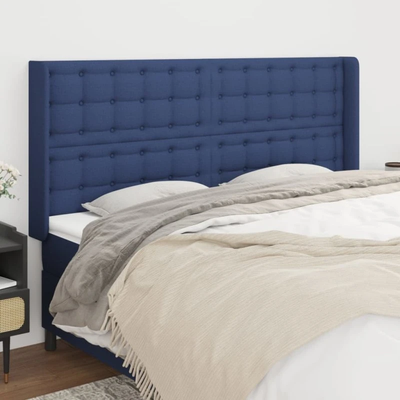 vidaXL Sengegavl med Kanter 163x16x118/128 cm, Blå