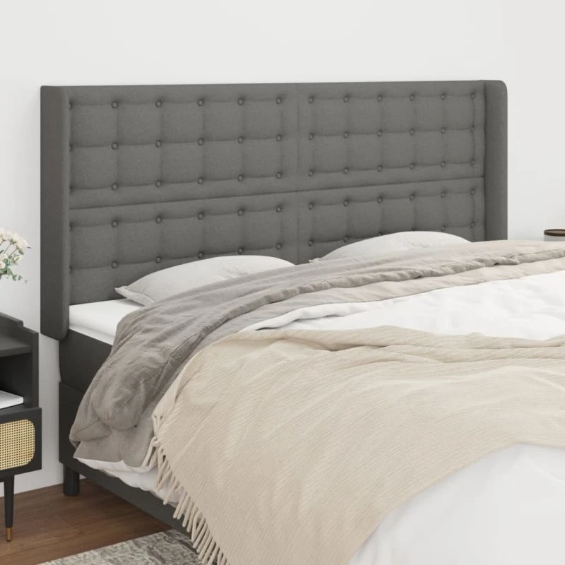 vidaXL Sengegavl med Kanter 203x16x118/128 cm Mørkegrå