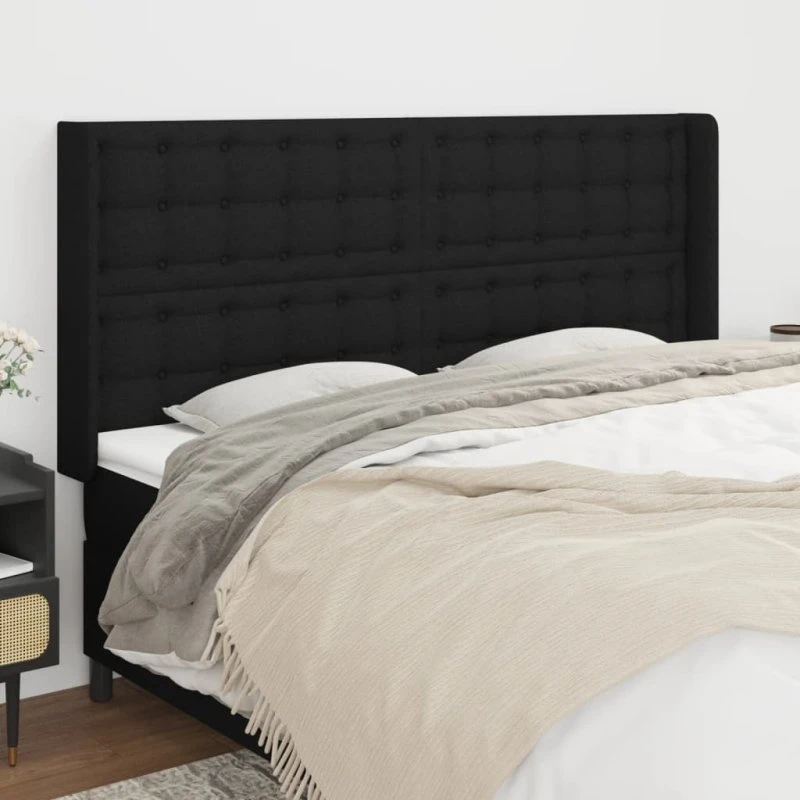 vidaXL Sengegavl med Kanter 203x16x118/128 cm, Sort