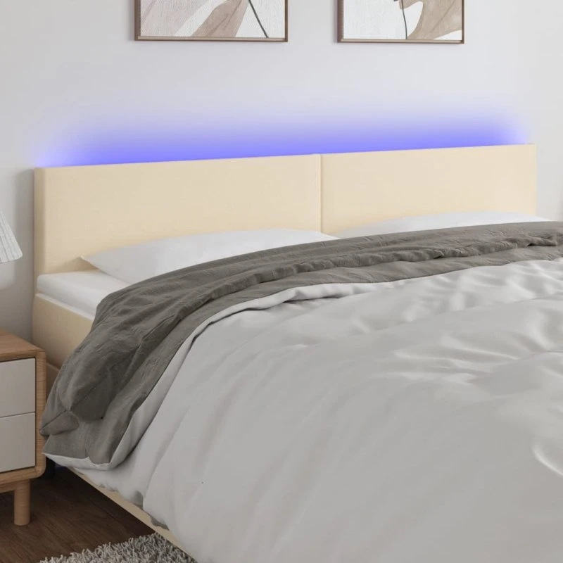 vidaXL Sengegavl med LED-lys 180x5x78/88 cm, creme