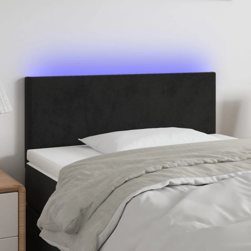 vidaXL Sengegavl med LED-lys 100x5x78/88 cm, fløjl, sort