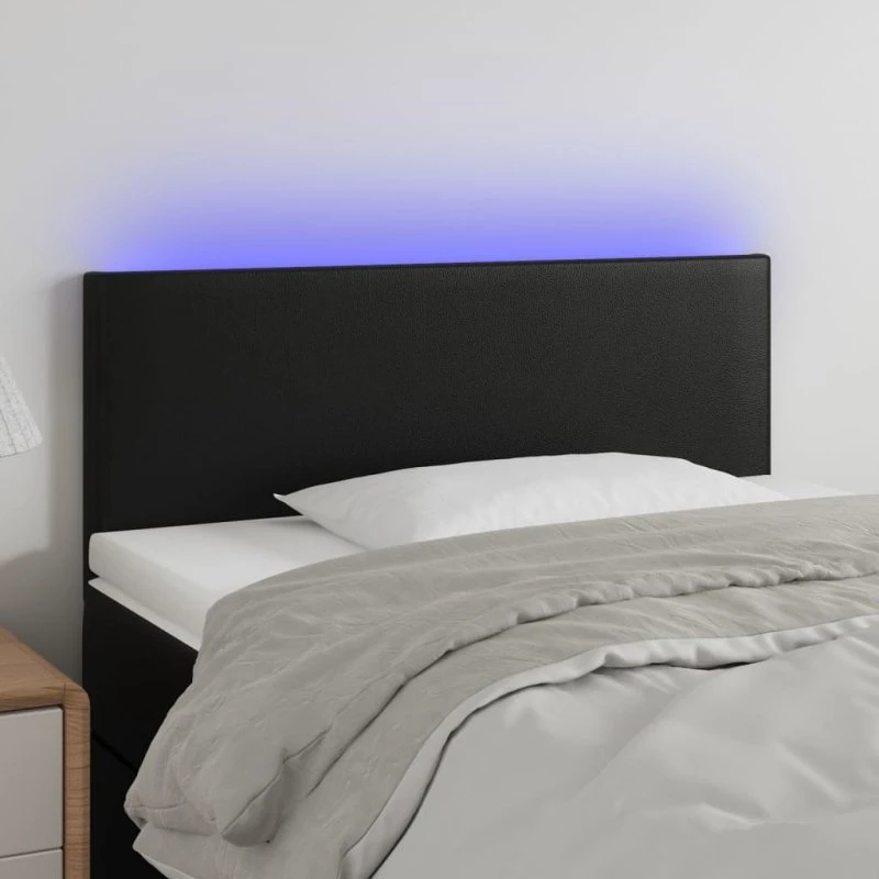 vidaXL Sengegavl med LED-lys 90x5x78/88 cm, sort