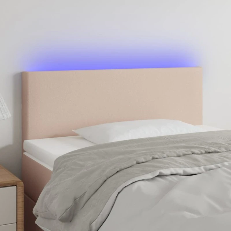 vidaXL Sengegavl med LED-lys 100x5x78/88 cm, cappuccino