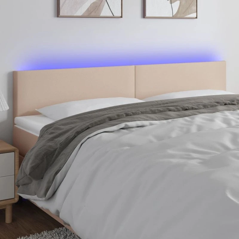 vidaXL Sengegavl med LED-lys 160x5x78/88 cm, cappuccino