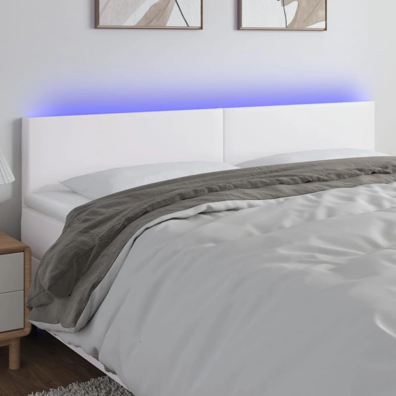 vidaXL Sengegavl med LED-lys 180x5x78/88 cm hvid kunstlæder