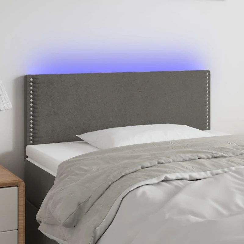 vidaXL Sengegavl med LED-lys 90x5x78/88 cm mørkegrå fløjl