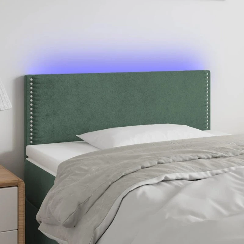 Velour Sengegavl med LED-lys, mørkegrøn, 90x5x78/88 cm