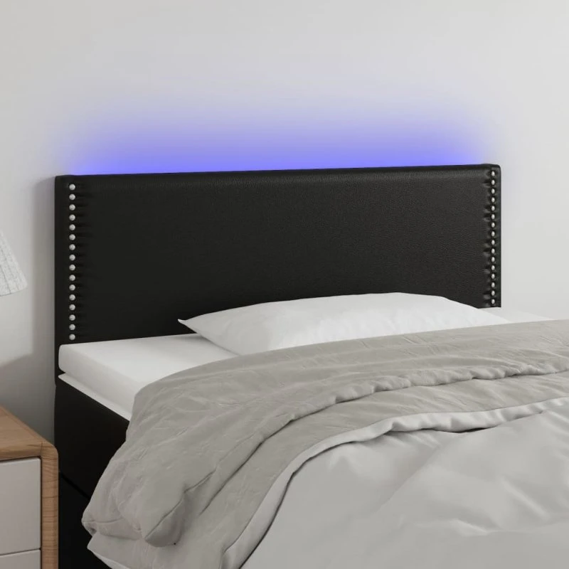 vidaXL Sengegavl med LED-lys 100x5x78/88 cm sort