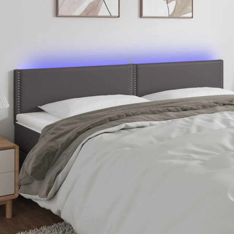 vidaXL Sengegavl med LED-lys 180x5x78/88 cm grå kunstlæder
